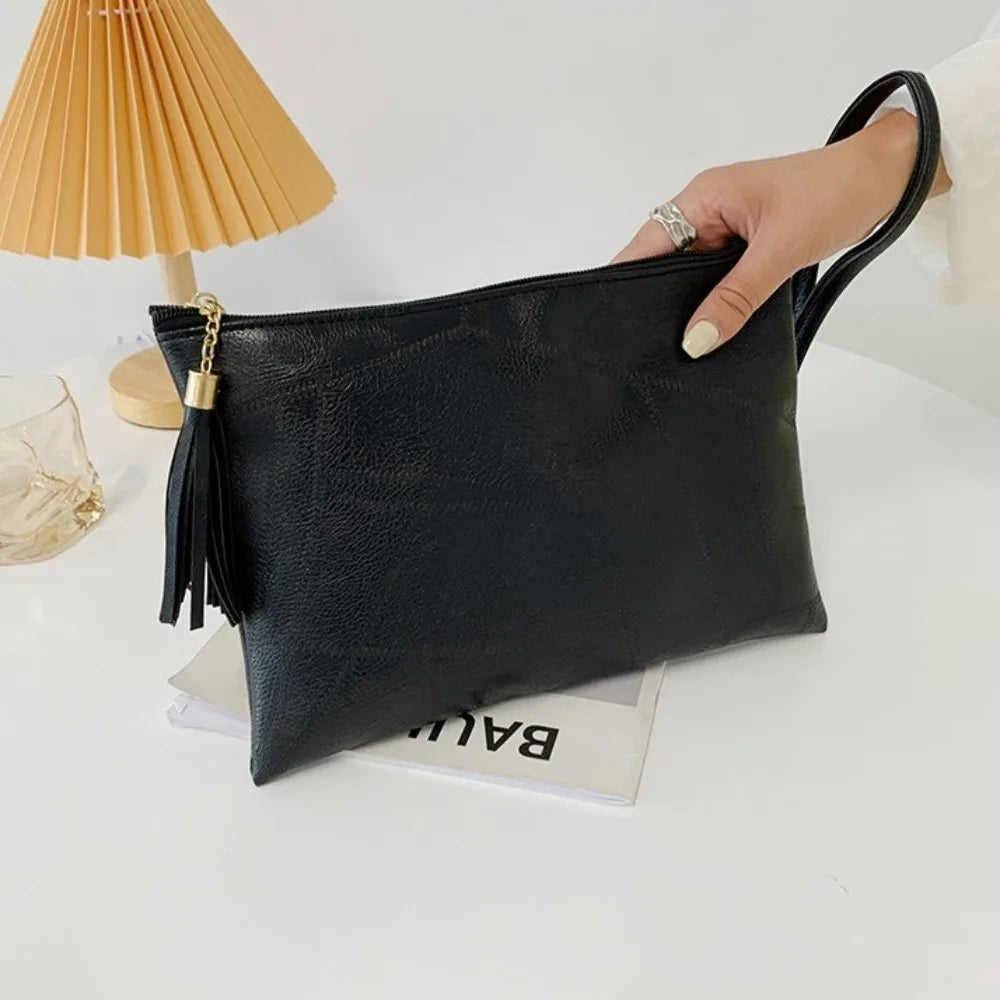 Pochette femme luxe en cuir solide Noir-Rouge Vin-ShopGET® 