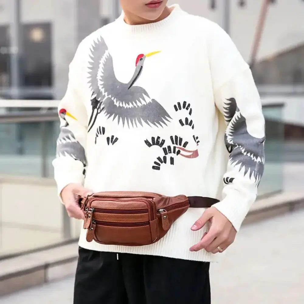 Sac banane en cuir authentique à large capacité