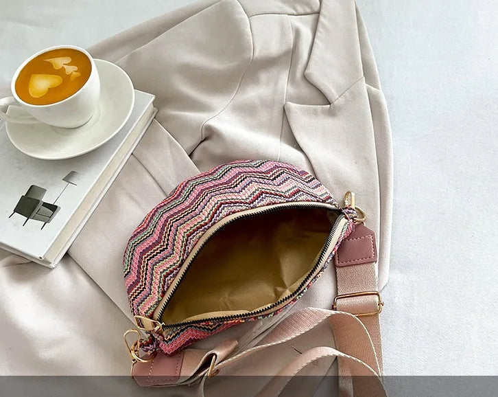 sac banane femme tendance à rayures ondulées