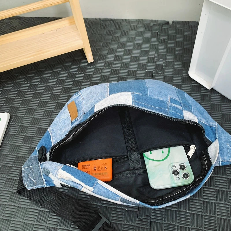 sac banane femme tendance denim plaid