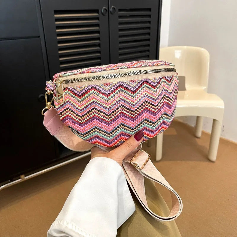 sac banane femme tendance à rayures ondulées