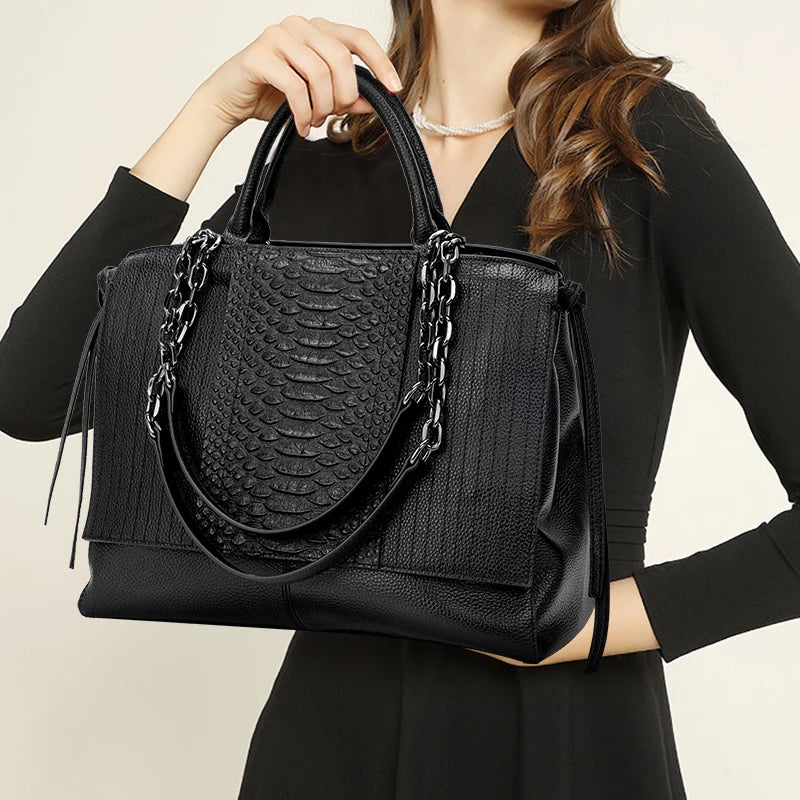 Sac cabas en cuir noir femme Noir-ShopGET® 
