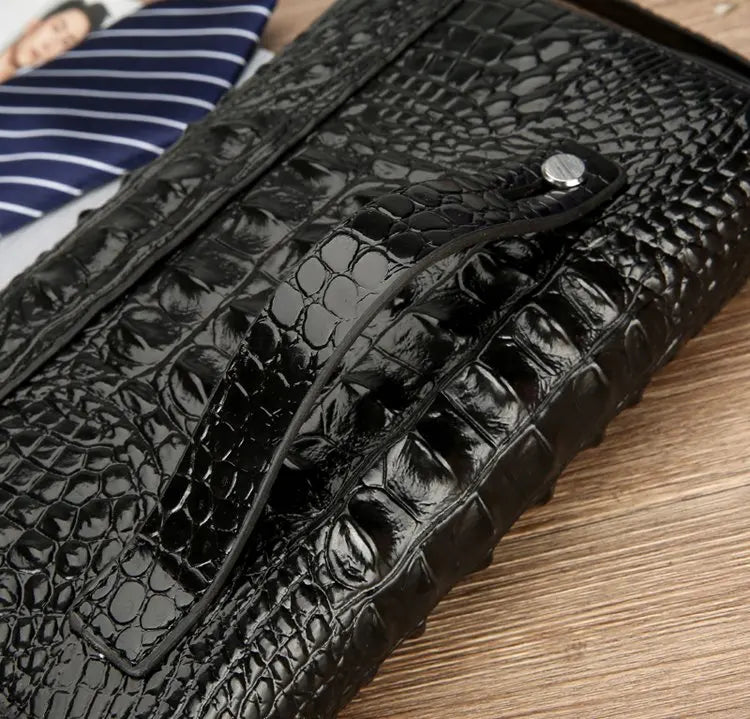 Pochette homme décor peau de crocodile Noir / 22cm x 14cm x 4.5cm-Marron / 22cm x 14cm x 4.5cm-ShopGET® 