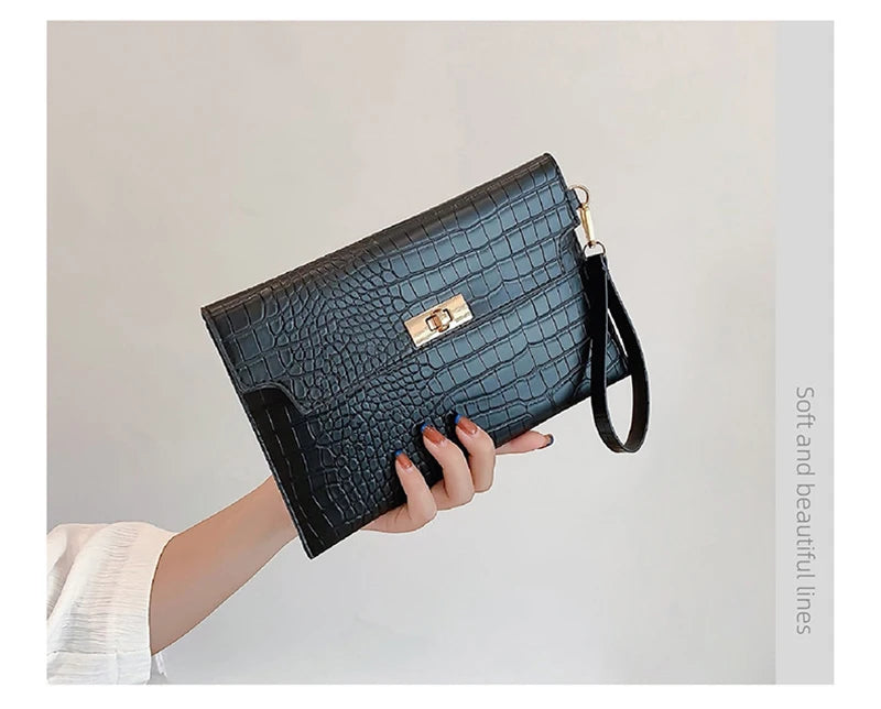 Sac pochette femme luxe cuir Kaki / 25x2x17cm-Noir / 25x2x17cm-ShopGET® 