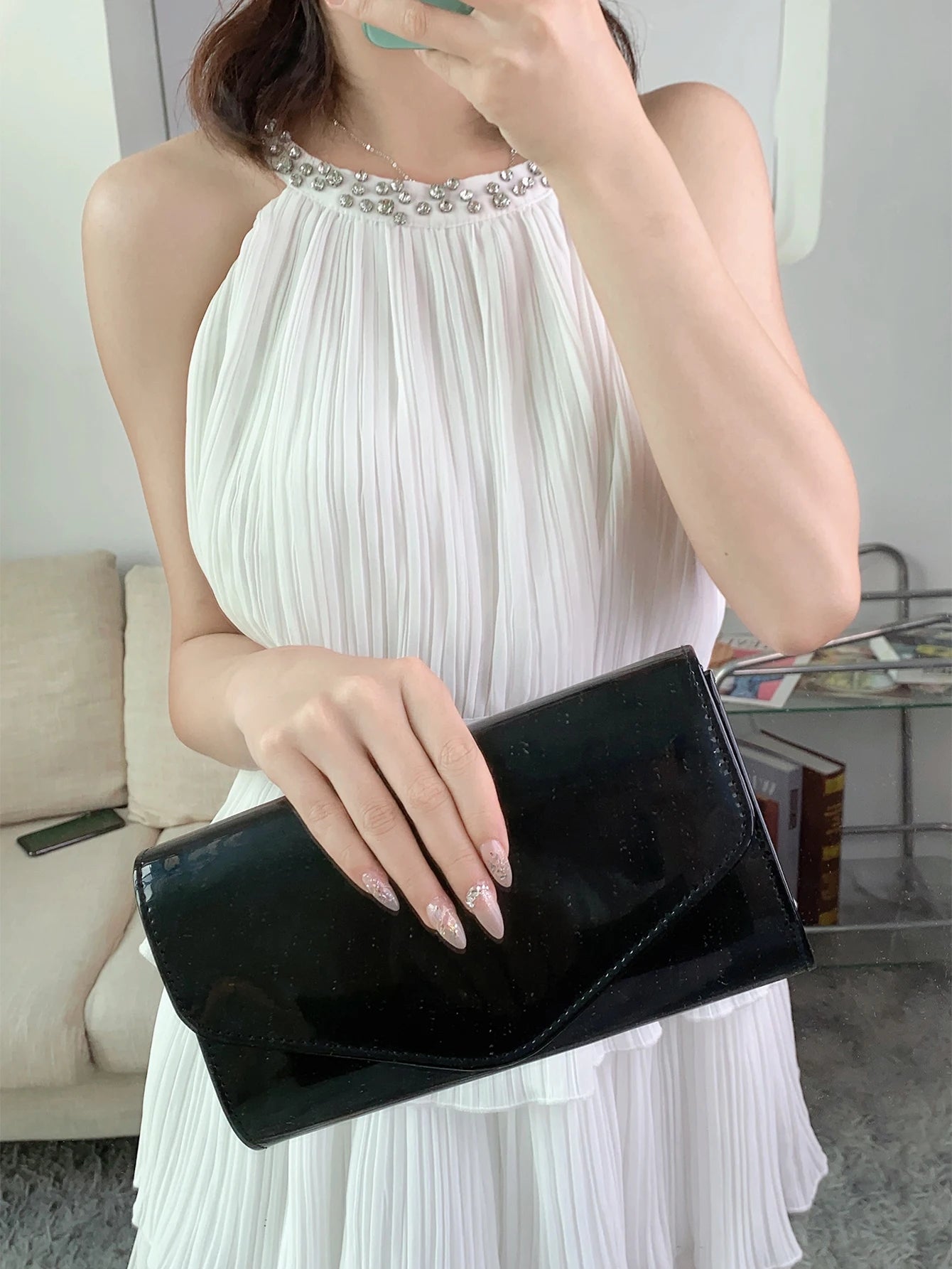 Pochette femme bandoulière minimaliste Kaki-Noir-Blanc-ShopGET® 