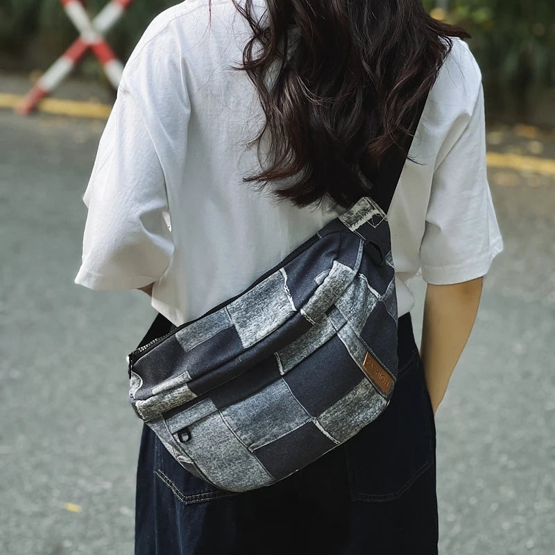 sac banane femme tendance denim plaid