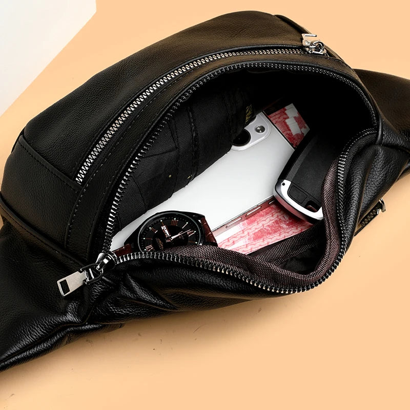 Sac banane cuir noir pour homme