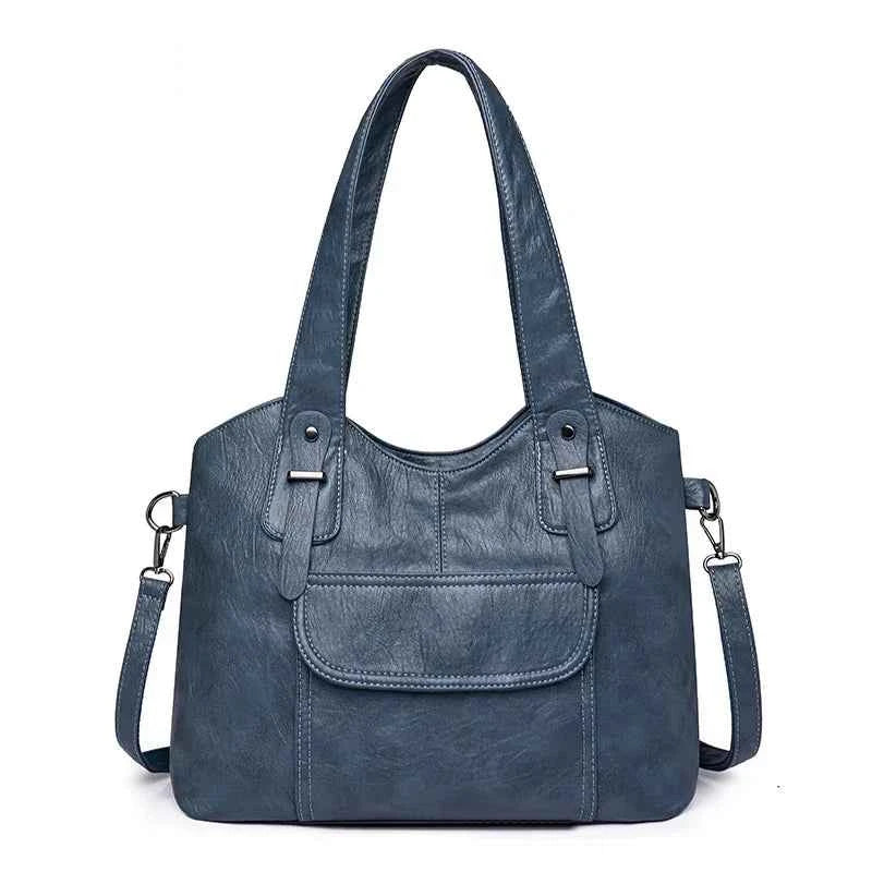 Sac cabas femme en cuir avec bandoulière Bleu-Kaki-Pourpre-Marron-Noir-Vin rouge-ShopGET® 