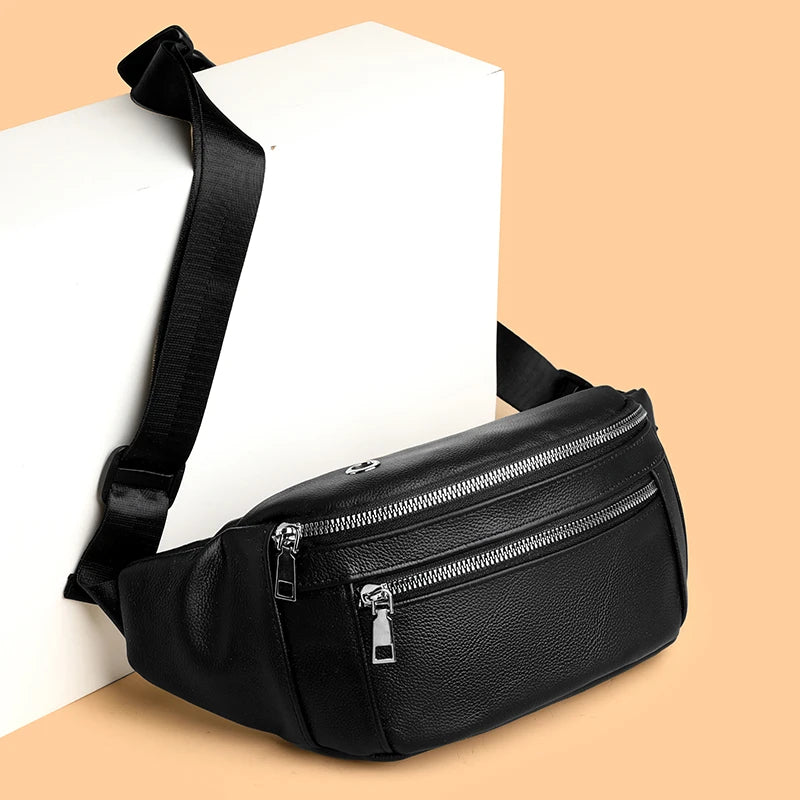 Sac banane cuir noir pour homme