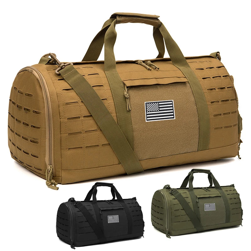 Sac weekend homme tactique Marron-Vert-Noir-ShopGET® 