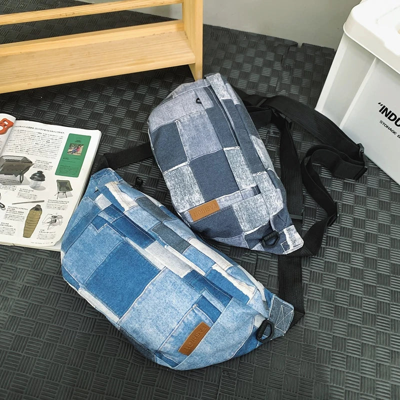 sac banane femme tendance denim plaid