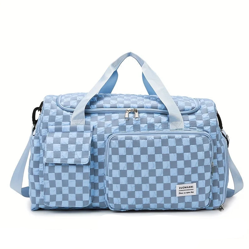 Sac weekend femme à décor plaid Rose-Pourpre-Gris-Noir-Bleu-Vert-ShopGET® 