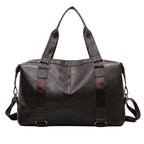 Sac weekend femme business en PU cuir Marron-Noir-ShopGET® 