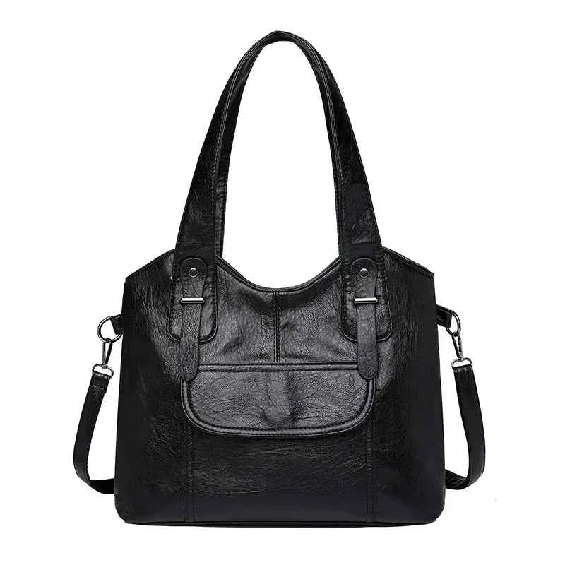 Sac cabas femme en cuir avec bandoulière Bleu-Kaki-Pourpre-Marron-Noir-Vin rouge-ShopGET® 