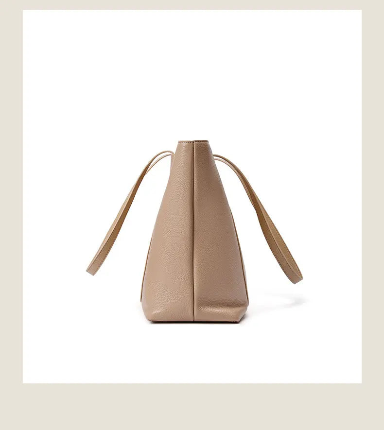 Sac cabas en cuir grand et simple Marron-Gris-ShopGET® 