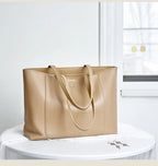 Sac cabas en cuir grand et simple Marron-Gris-ShopGET® 