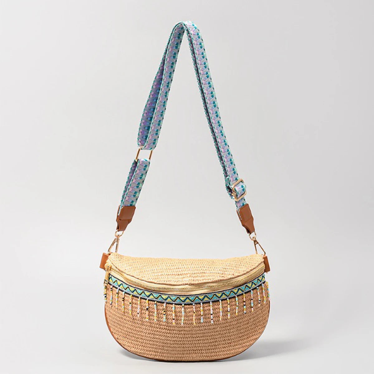 sac banane femme tendance de paille perlé