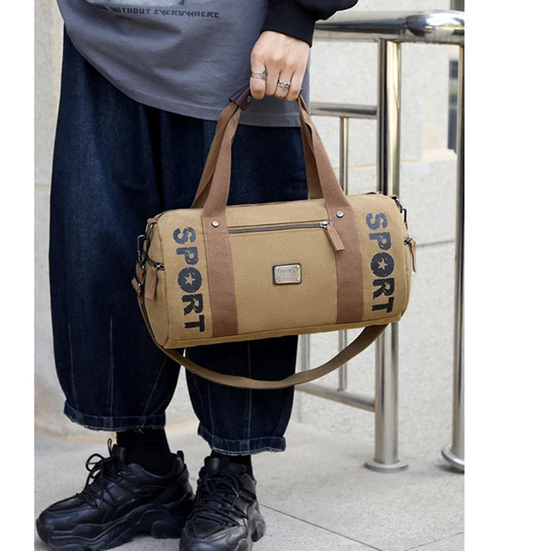 Sac polochon en toile kaki-Marron-Noir-ShopGET® 