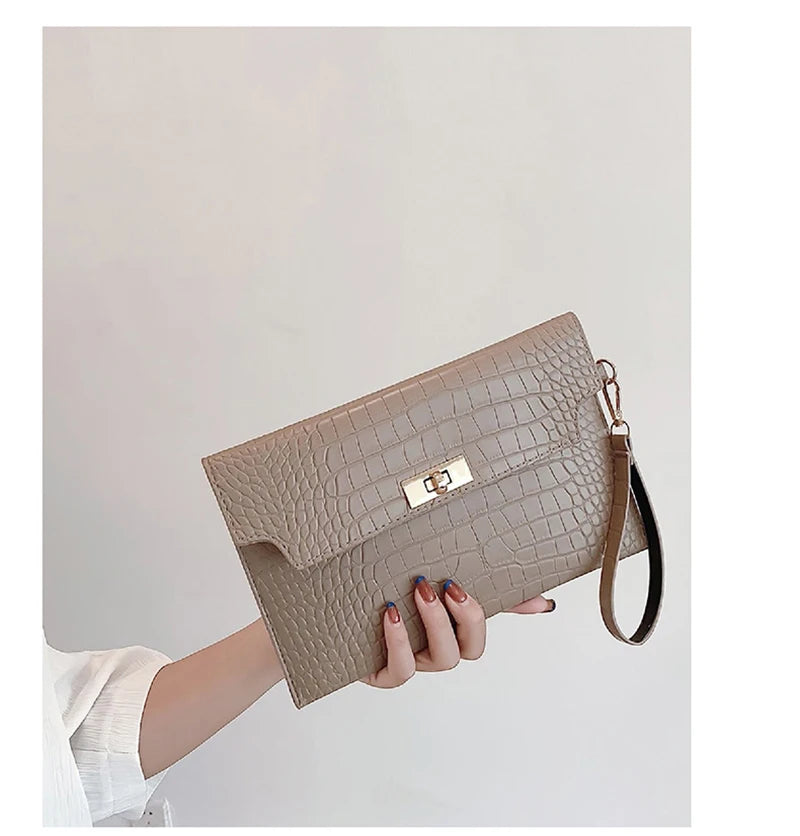 Sac pochette femme luxe cuir Kaki / 25x2x17cm-Noir / 25x2x17cm-ShopGET® 