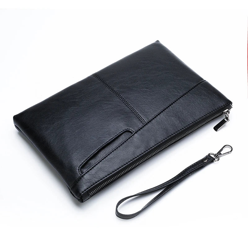 Pochette homme en cuir idéal pour VIP party Noir / 30cm x 19cm x 2cm-Noir / 27cm x 17cm x 2cm-ShopGET® 