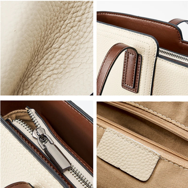 Grand sac cabas en cuir blanc Blanc-Noir-ShopGET® 