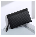 Pochette homme en cuir noir avec décoration plaid Noir-ShopGET® 