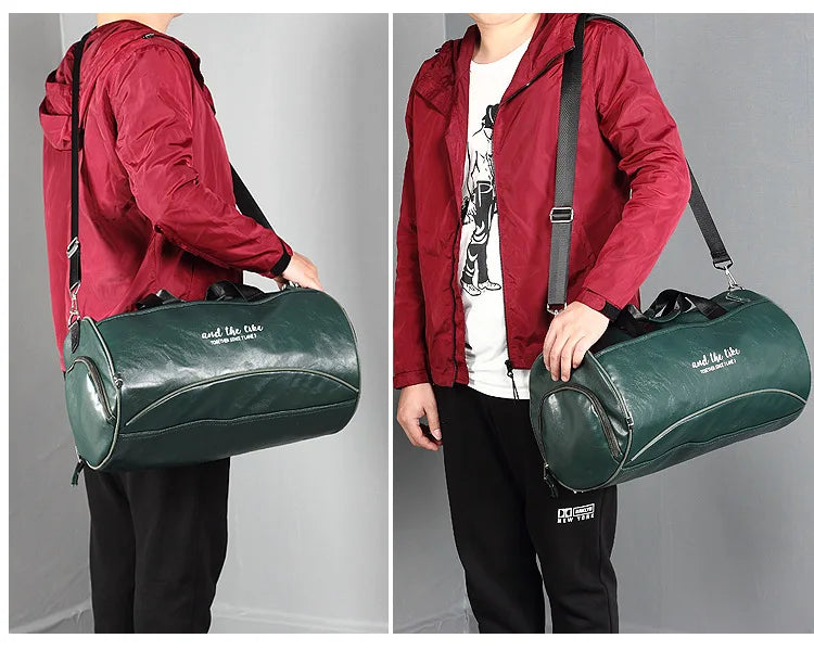 Sac polochon étanche en cuir Noir A-Noir B-Vert A-Noir Jaune-Vert B-ShopGET® 