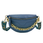 Sac banane femme chic bleu à chaine épaisse