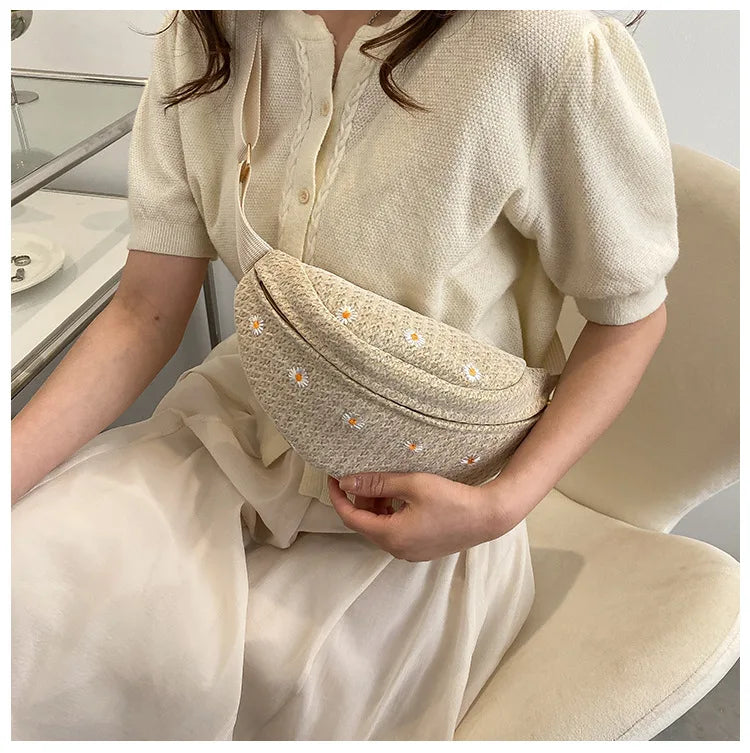 Sac banane femme paille fleurs - ShopGET®