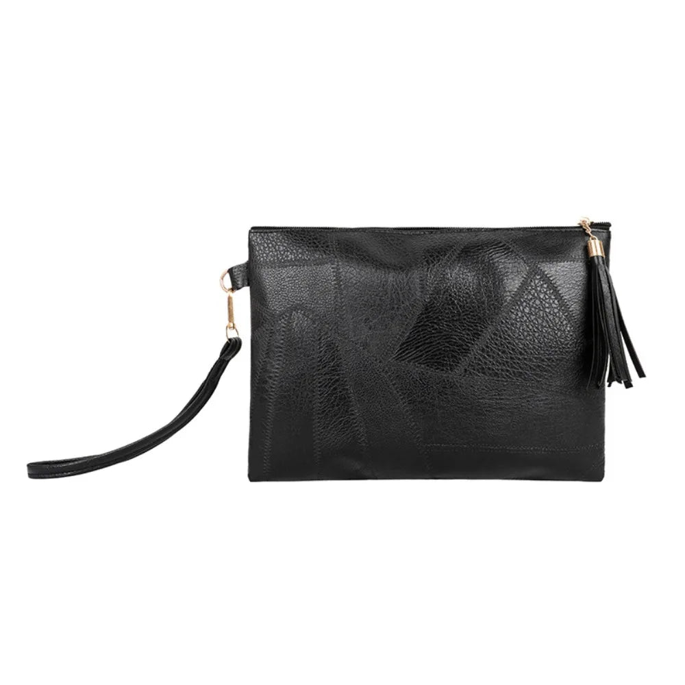 Pochette femme luxe en cuir solide Noir-Rouge Vin-ShopGET® 