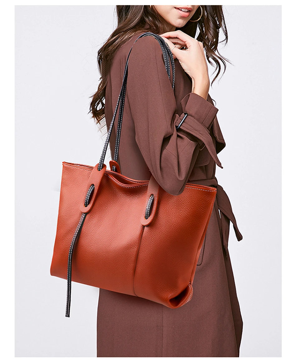 Sac cabas noir élégant en cuir Noir-Marron-Vert-ShopGET® 