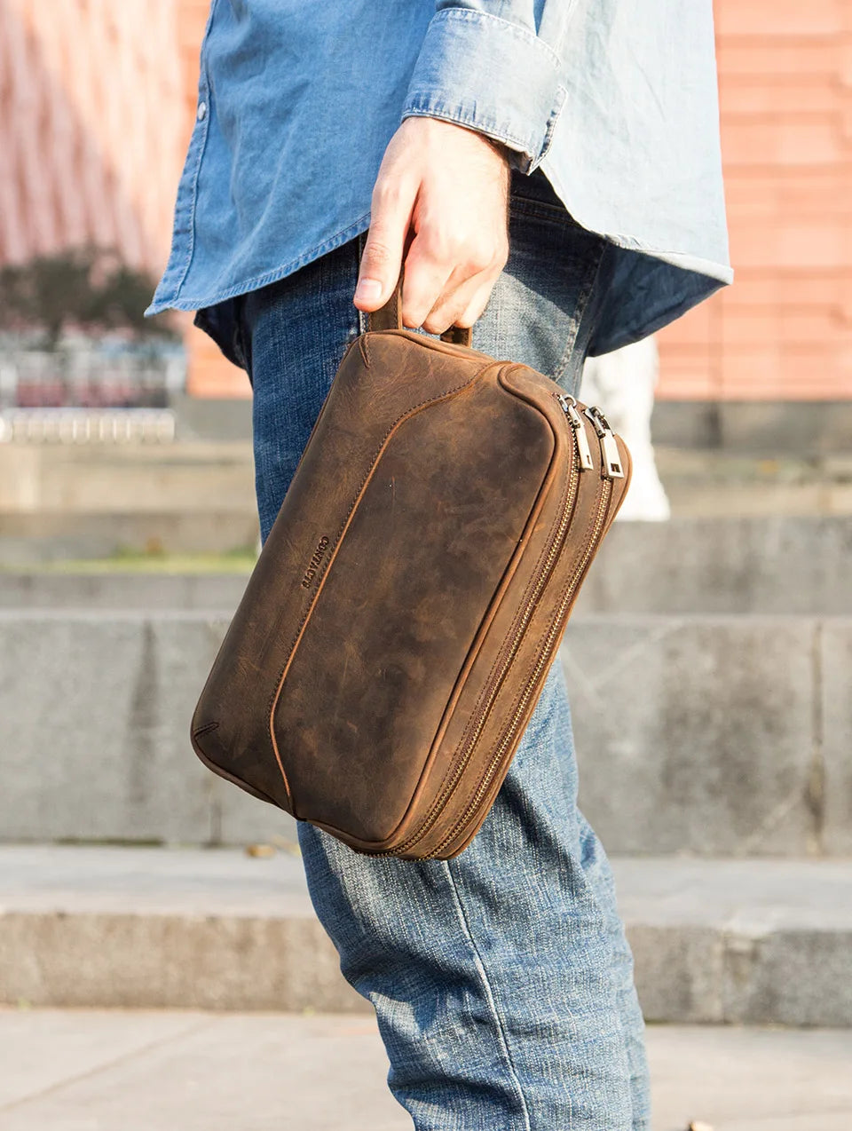 Trousse de toilette homme cuir marron - ShopGET®