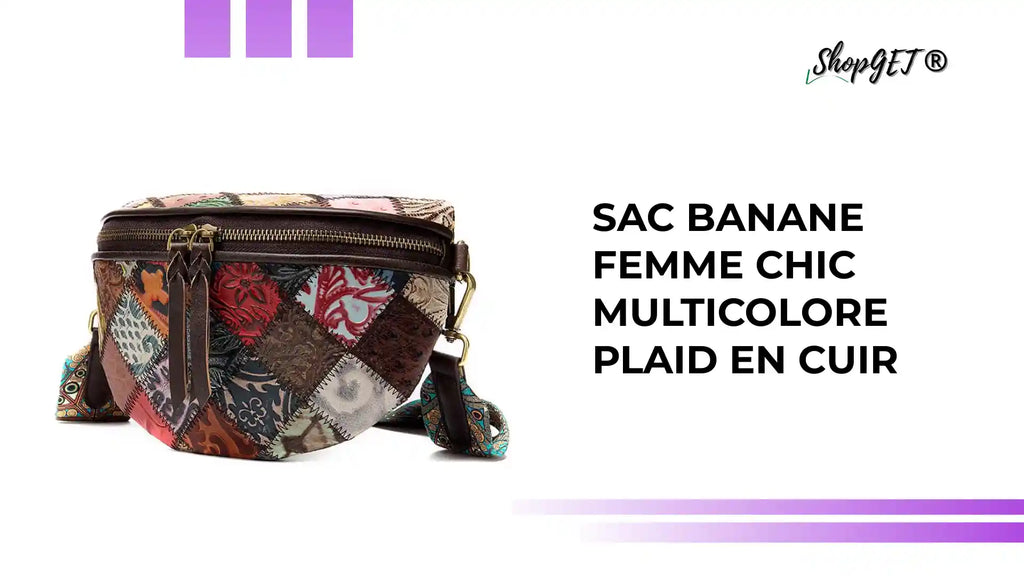 Sac banane femme chic  multicolore plaid en cuir by@Outfy